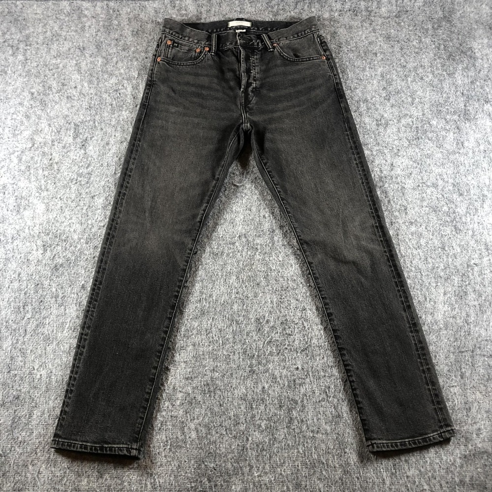 AE77 Selvedge Denim Jeans Mens 28x30 Gray/Black Straight Button Fly